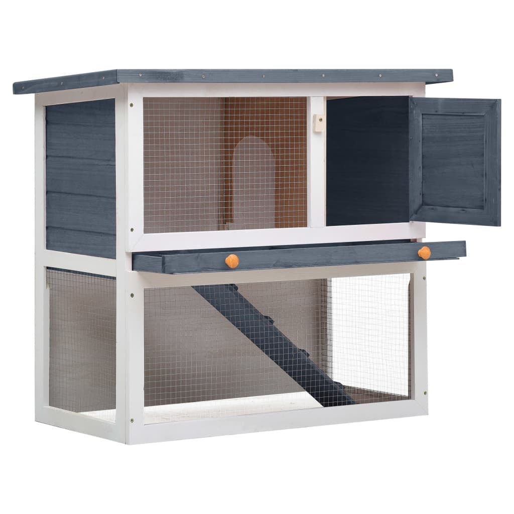 vidaXL Outdoor Rabbit Hutch 1 Door Gray Wood