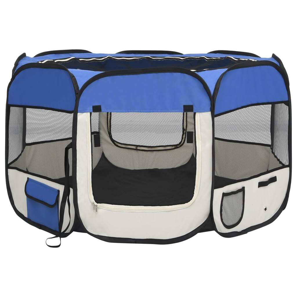 vidaXL Foldable Dog Playpen with Carrying Bag Blue 43.3"x43.3"x22.8"