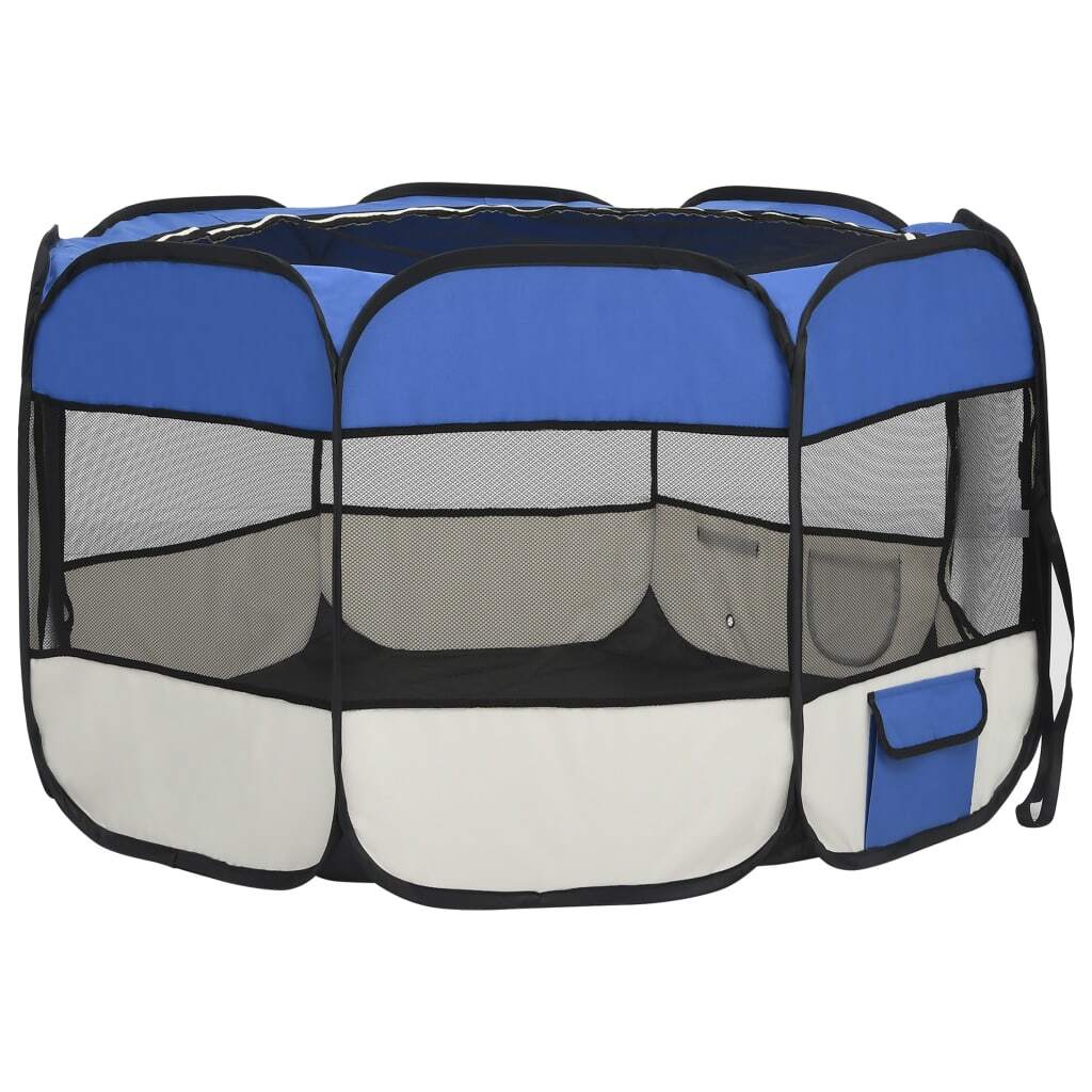 vidaXL Foldable Dog Playpen with Carrying Bag Blue 43.3"x43.3"x22.8"