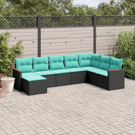 vidaXL 8 Piece Patio Sofa Set with Cushions Black Poly Rattan